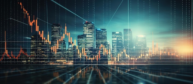 Cityscape with Stock Market Data Overlay