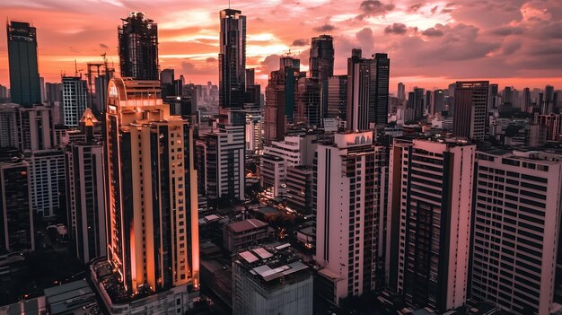 a cityscape with a sunset and a cityscape in the background