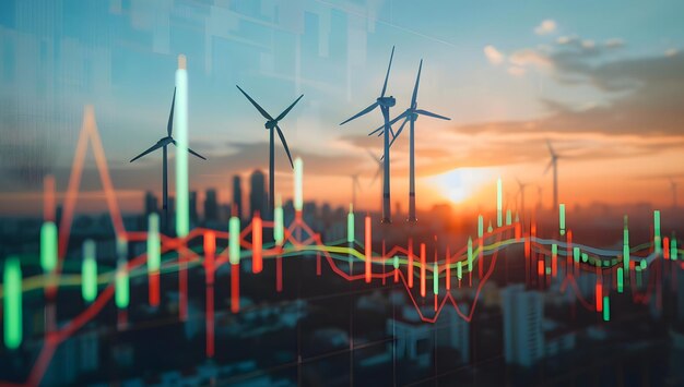 Photo a cityscape with wind turbines in the background