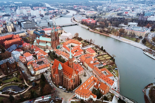 Cityscape of wroclaw panorama in poland aerial view