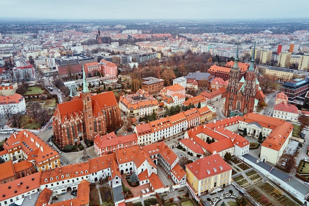 Cityscape of wroclaw panorama in poland aerial view