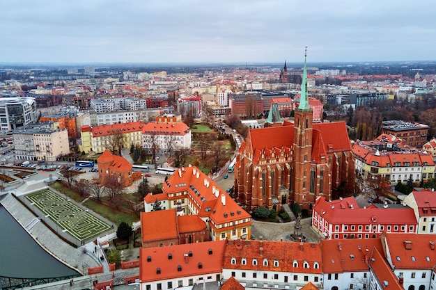 Cityscape of wroclaw panorama in poland aerial view