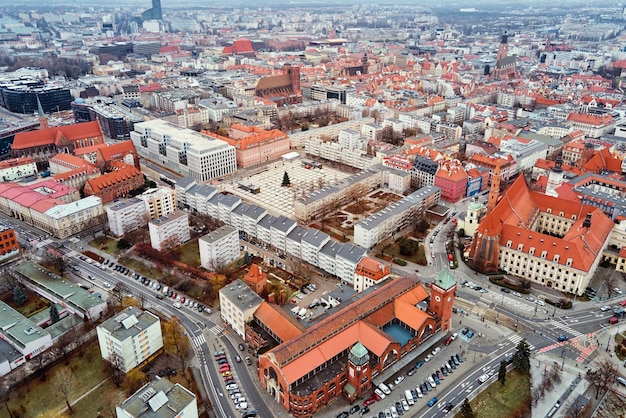 Cityscape of wroclaw panorama in poland aerial view