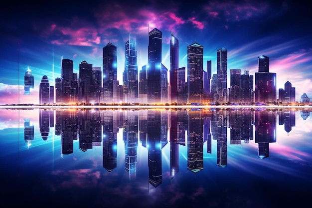 Cityscapes with a cyberpunk flair and lively neon illumination