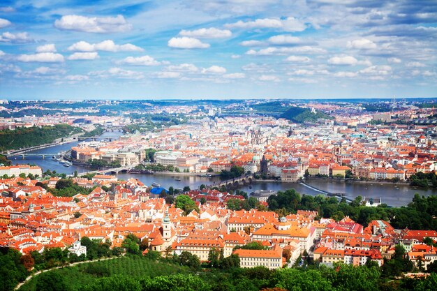 Cityscaspe of Prague from above, Czech Republic, toned