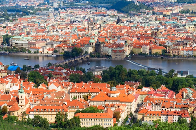 Cityscaspe of Prague from above at summer day, Czech Republic