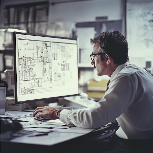 Photo a civil engineer using computeraided design cad software for structural analysis