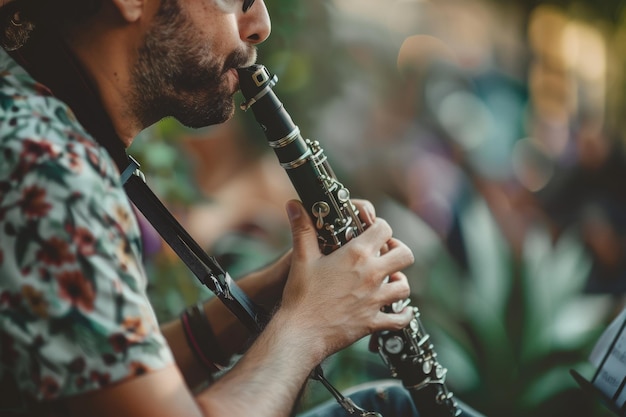 Photo clarinet player in the spotlight