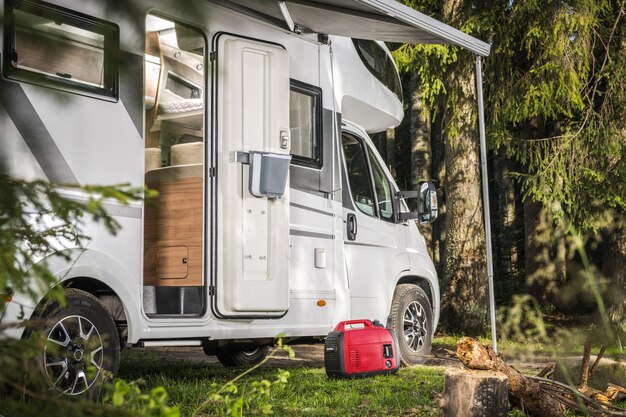 Photo class c camper van rv and a gas generator