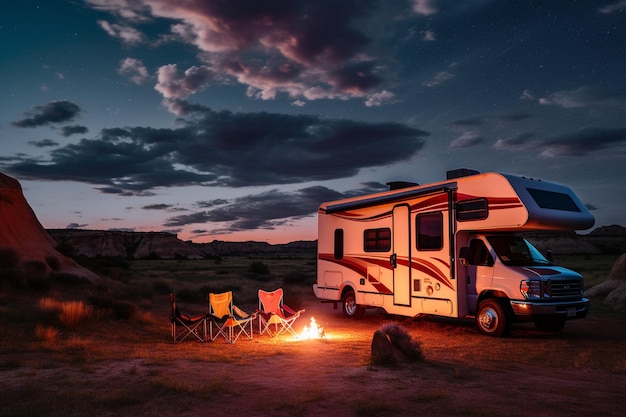 Photo class c motorhome camper rv in on a camping