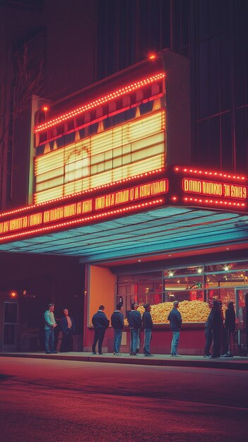 Photo classic 1970s movie theater with marquee sign