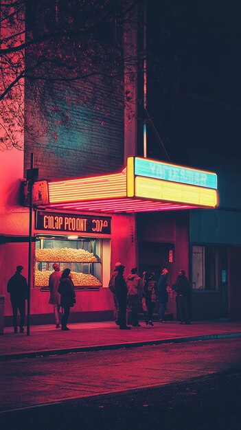 Photo classic 1970s movie theater with marquee sign