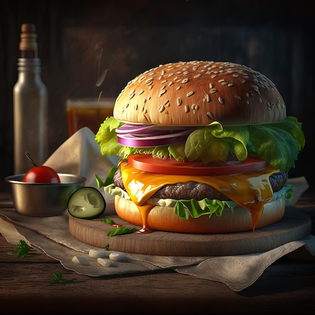 Classic American Hamburger AI Generative Illustration