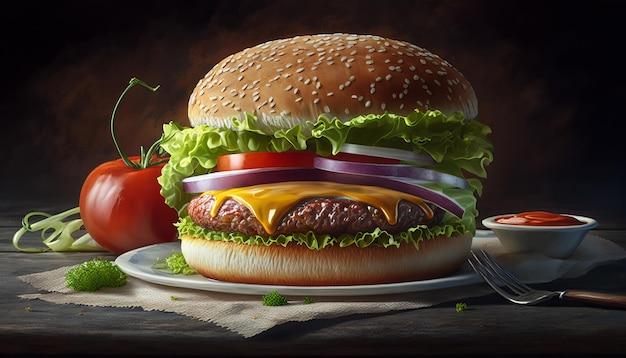 Classic American Hamburger AI Generative Illustration