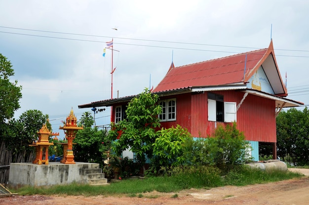 Classic antique vintage retro house home and exterior design decorate furniture at patio outdoor for thai people living in bangkhuntien fishing village at Bang Khun Thian District in Bangkok Thailand