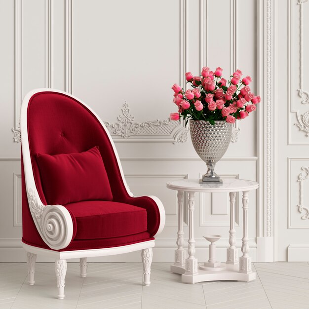 Photo classic armchair in classic interior interior mockup 3d illustration