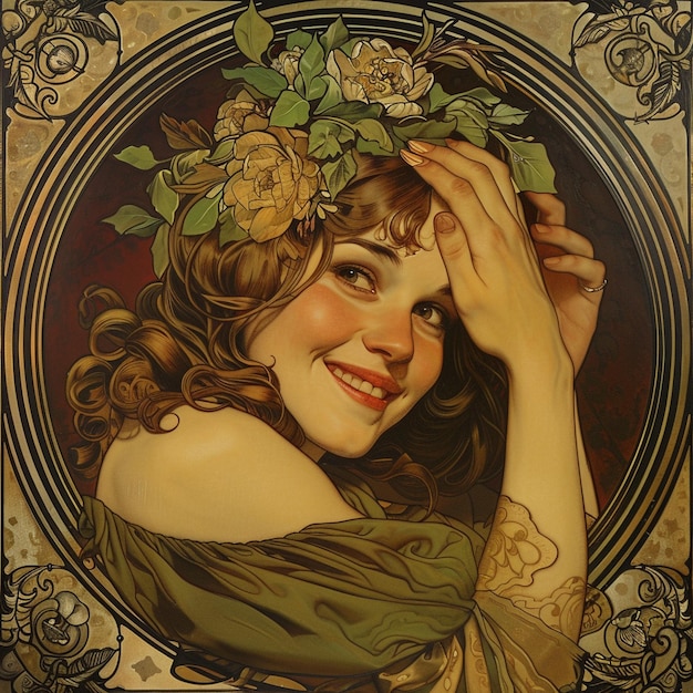 Photo classic art nouveau portrait the smiling beauty of leo