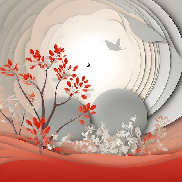 Classic background illustration tree floral vector Chinese style