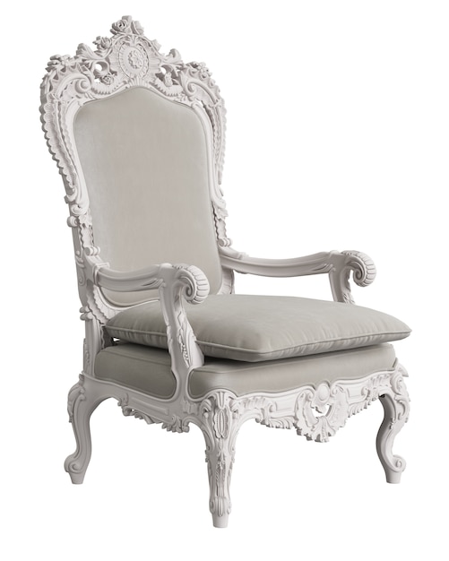 Classic baroque armchair in ivory color isolated on white