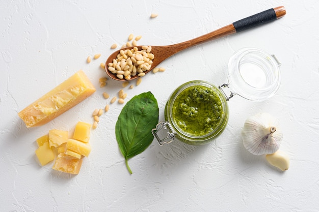 Classic Basil pesto sauce in a glass jar