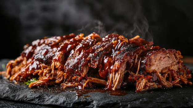 Photo classic bbq pulled pork with a smoky glaze set