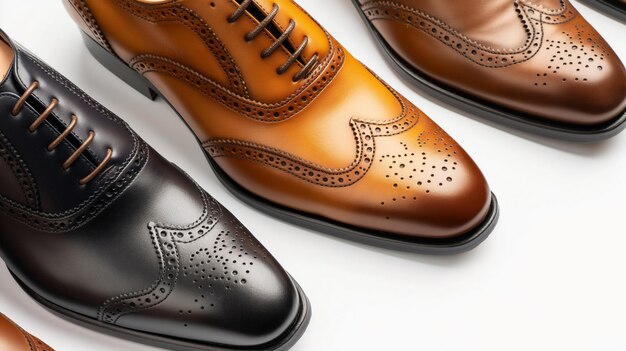 Classic black and brown brogue shoes side by side on a white background