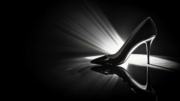 Photo classic black high heels on a reflective black surface