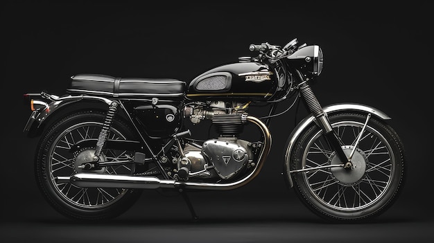 A classic black motorcycle with chrome accents isolated on a black background