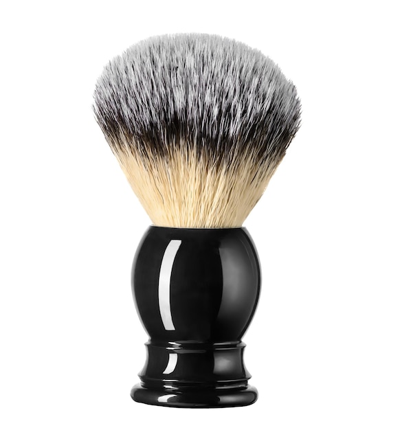 Classic black shaving brush with raccoon fur isolated on white