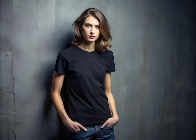 Photo classic black tee on a female model