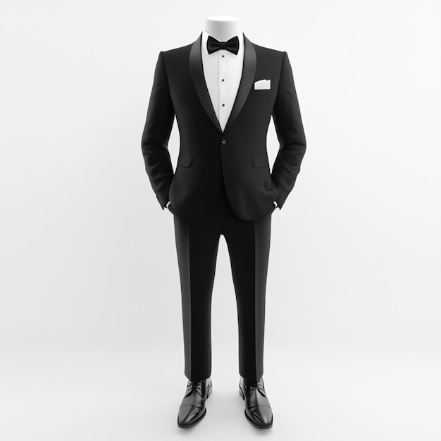 Photo classic black tuxedo with a bow tie and polished shoes