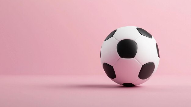 Photo a classic black and white soccer ball on a soft pink background