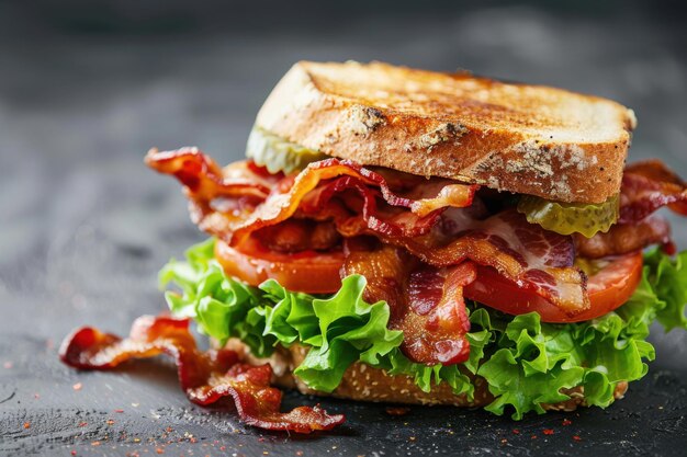 Photo classic blt sandwich with crispy bacon fresh lettuce and tomato on toasted bread for a hearty