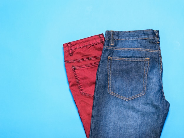 Classic blue and red men's jeans