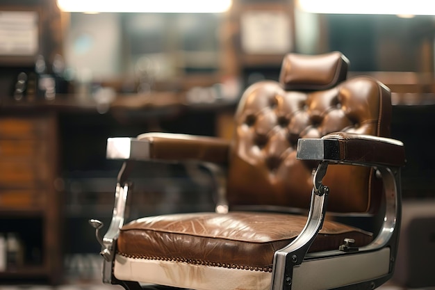 Classic brown barbershop chair in vintage interior