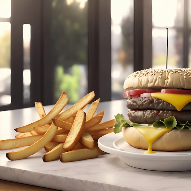 A classic burger and fries combo