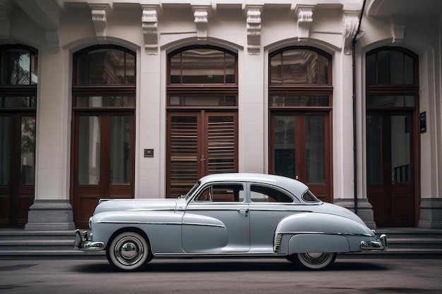 Classic car parked in front of building with open door Generative Ai