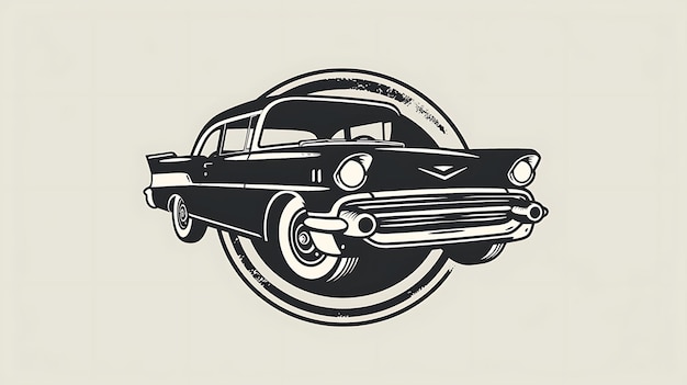 Photo classic car in a vintage style illustration