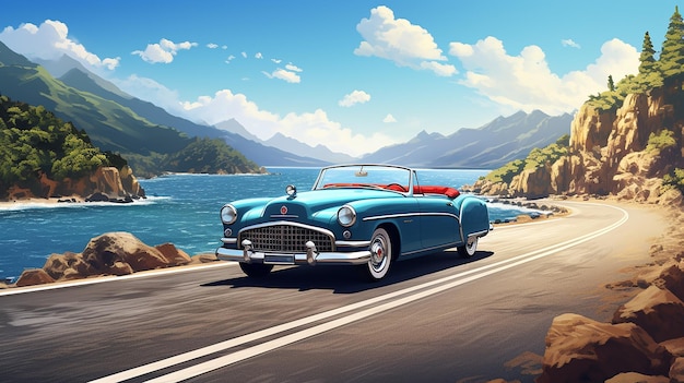 Classic car with blue sky background