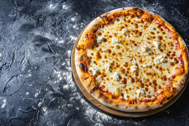 Classic Cheese Pizza on Gray Background A Delicious and Savory Meal with Gourmet Toppings Copyspace