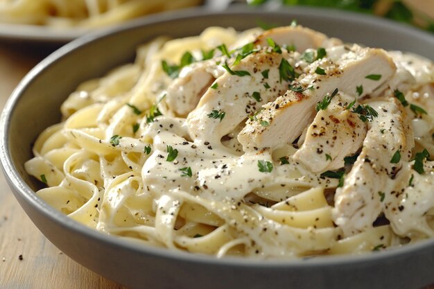 Photo classic chicken alfredo pasta with a rich and crea