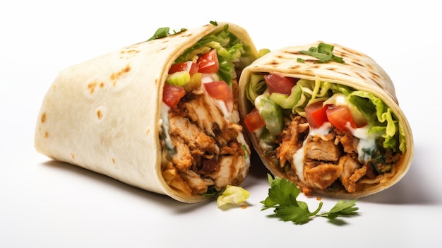 Classic Chicken Burrito on white background