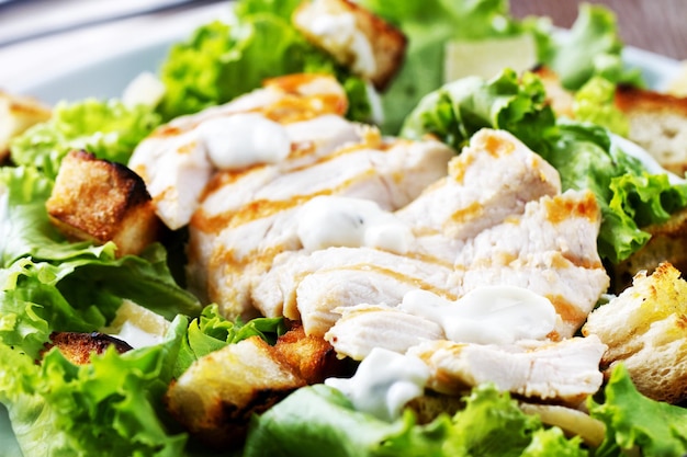 Classic Chicken Caesar Salad on a plate