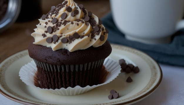 Classic Chocolate Cupcakes with choco chips and Vanilla Buttercream Frosting