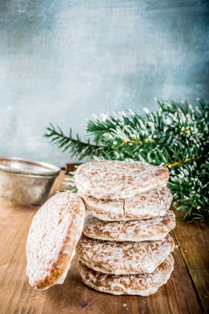 Classic christmas gingerbread cookies with xmas decorations