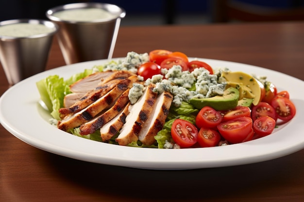 A classic Cobb salad with hardboiled eggs fresh avocad