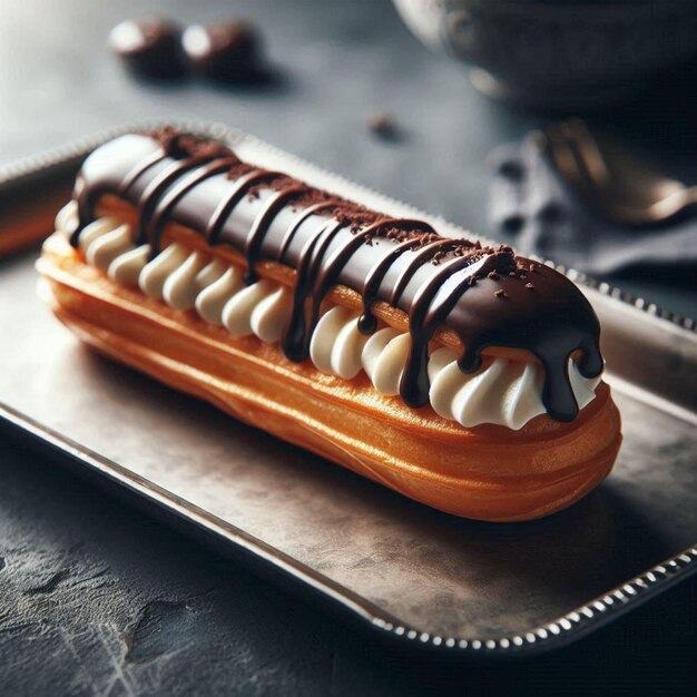 Photo classic eclair filled with creamy goodness