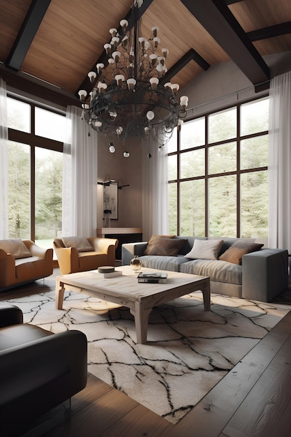 Classic eco style interior of living room in modern house AI generated