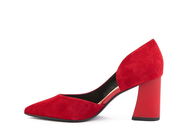 Classic and elegant suede highheeled women shoes Stylish red shoes on high block heels