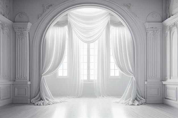 Classic empty clean white room with windows